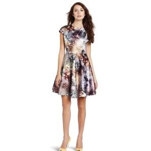 Ted Baker London Mecia Sequin Print Dress Short Sleeve Satin Size 0 Women's